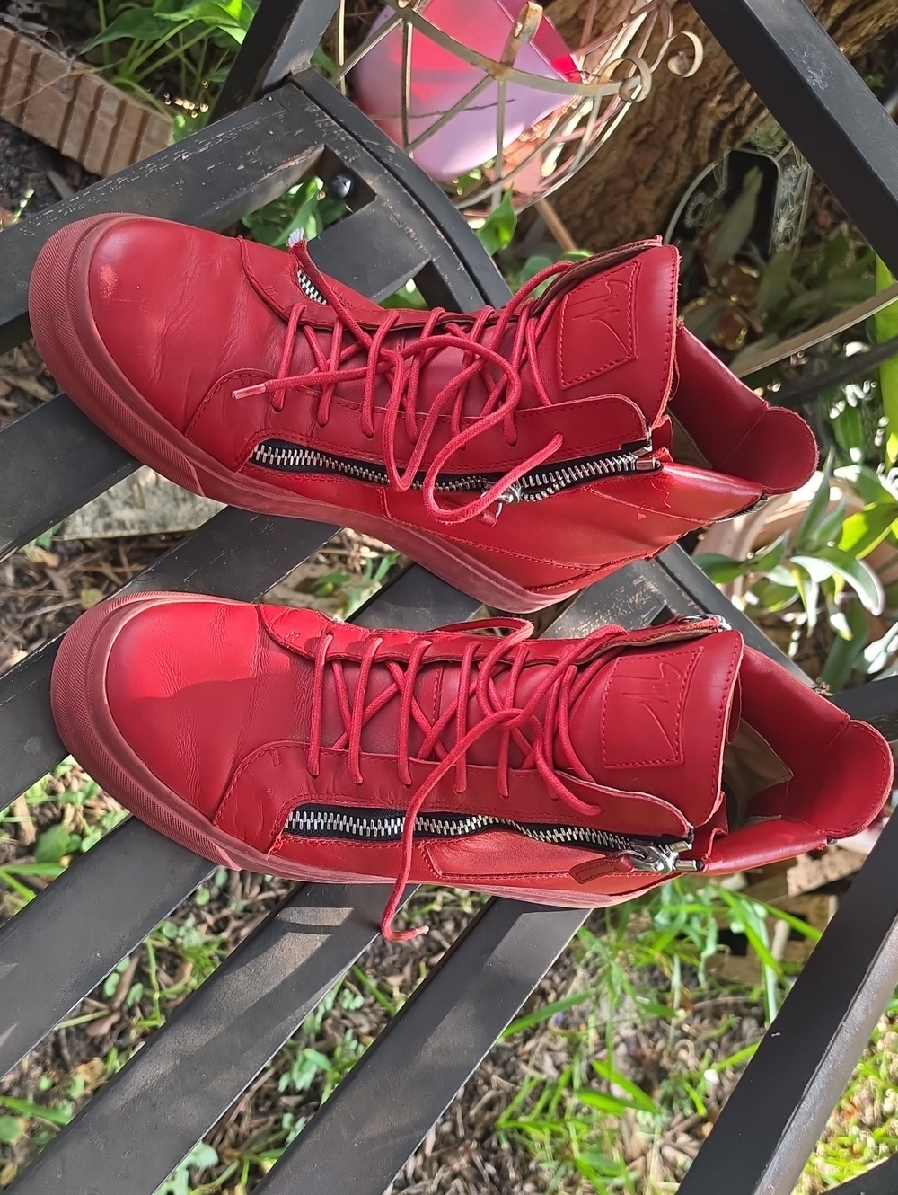 Giuseppe Zanotti Red High-Top Lace-Up Sneakers with Side Zipper